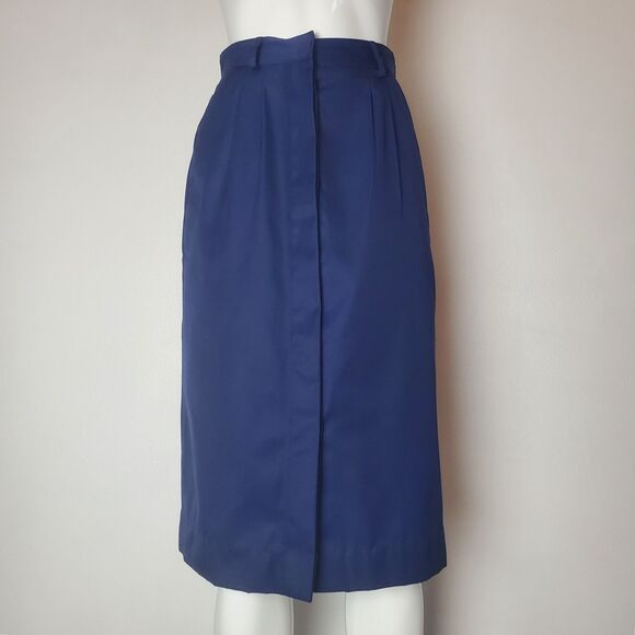Vintage 80s Bon Jour Navy Button-Front Pencil Skirt - Picture 1 of 8